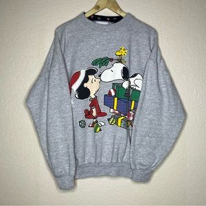 Vintage Peanuts Sweatshirt Snoopy Holidays Christmas Print Unisex Adult Sz Large